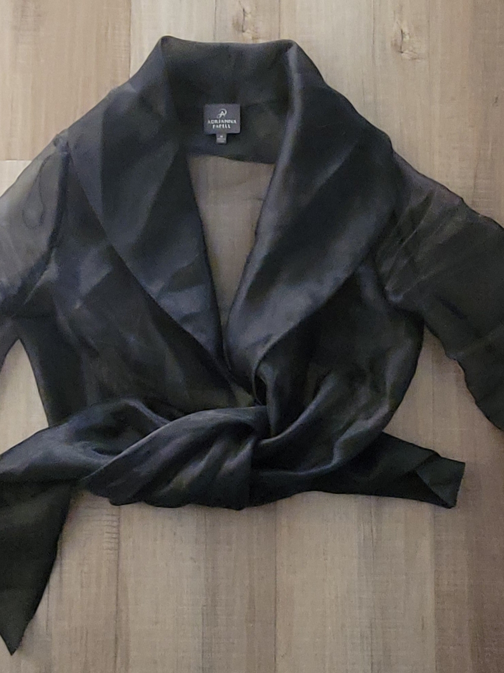 Adrianna Papell Black Sheer Tie-Neck Blouse - Picture 3 of 6